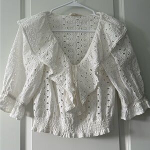 Chic White Eyelet Lace Blouse
